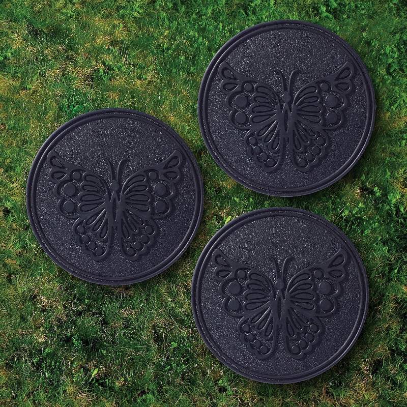 All-Weather Rubber Butterfly Garden Stepping Stones, Set of 3