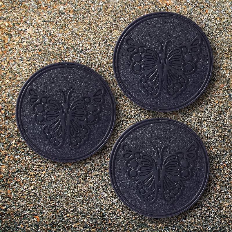 All-Weather Rubber Butterfly Garden Stepping Stones, Set of 3