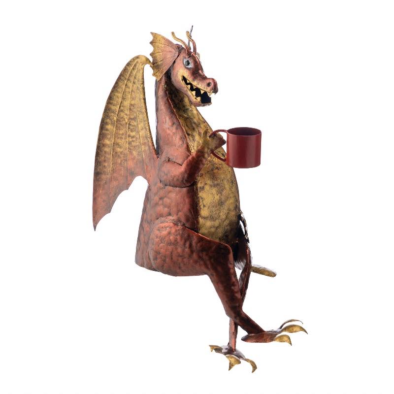 Metal Dragon with Mug Sculpture