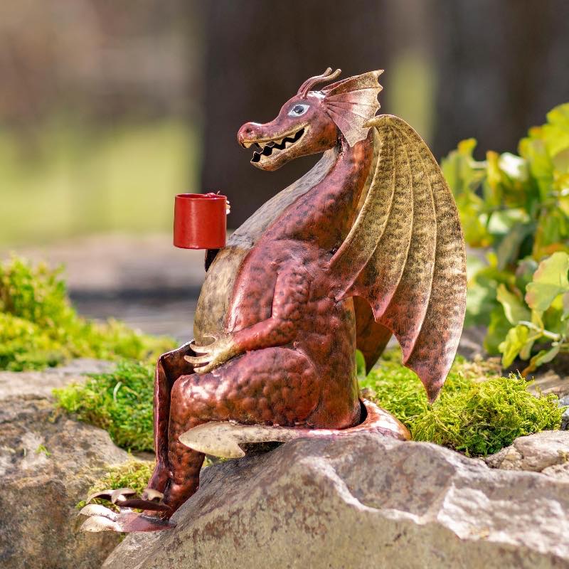 Metal Dragon with Mug Sculpture