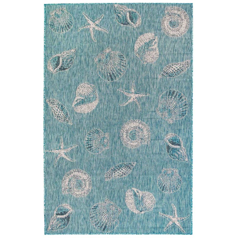 Large Aqua Shells Rug  5'W x 8'L