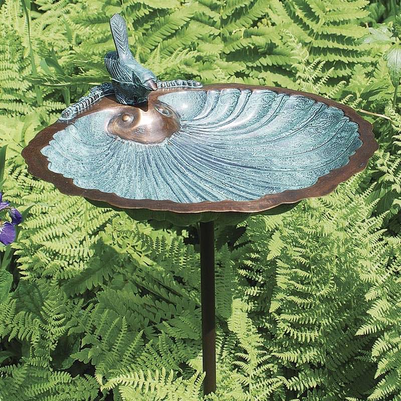 Scalloped Shell Brass Birdbath