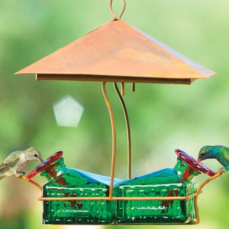 Handcrafted Tin Sheltered Basket Hummingbird Feeder