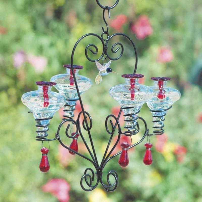 Glass Hummingbird Feeder, Four Victorian Mini Blossom