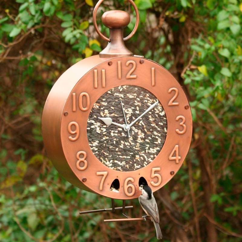 Copper and Plexiglass Clock-Motif Bird Feeder