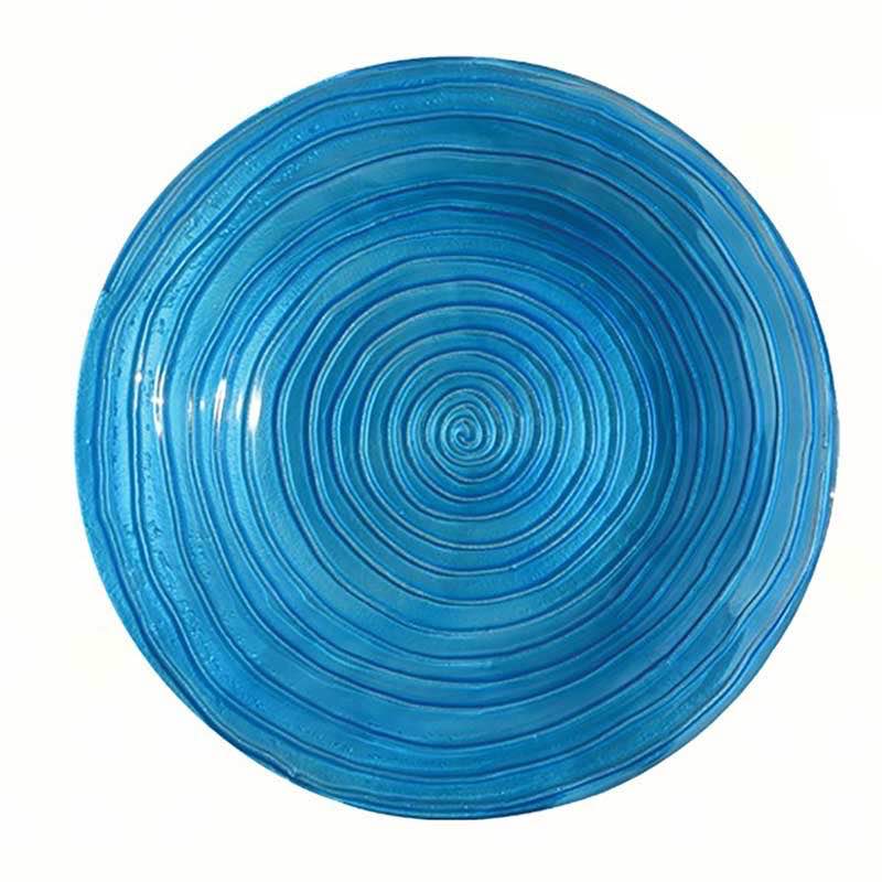 Swirled Textured Blue Glass Birdbath with Metal Stand - Blue