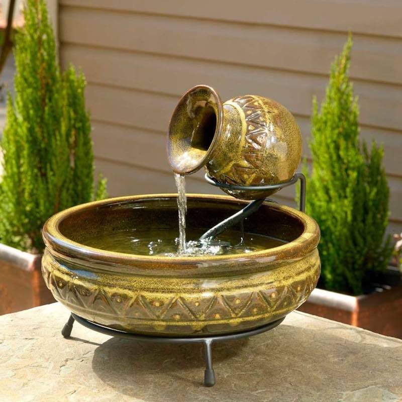 Solar-Powered Ceramic Fountain