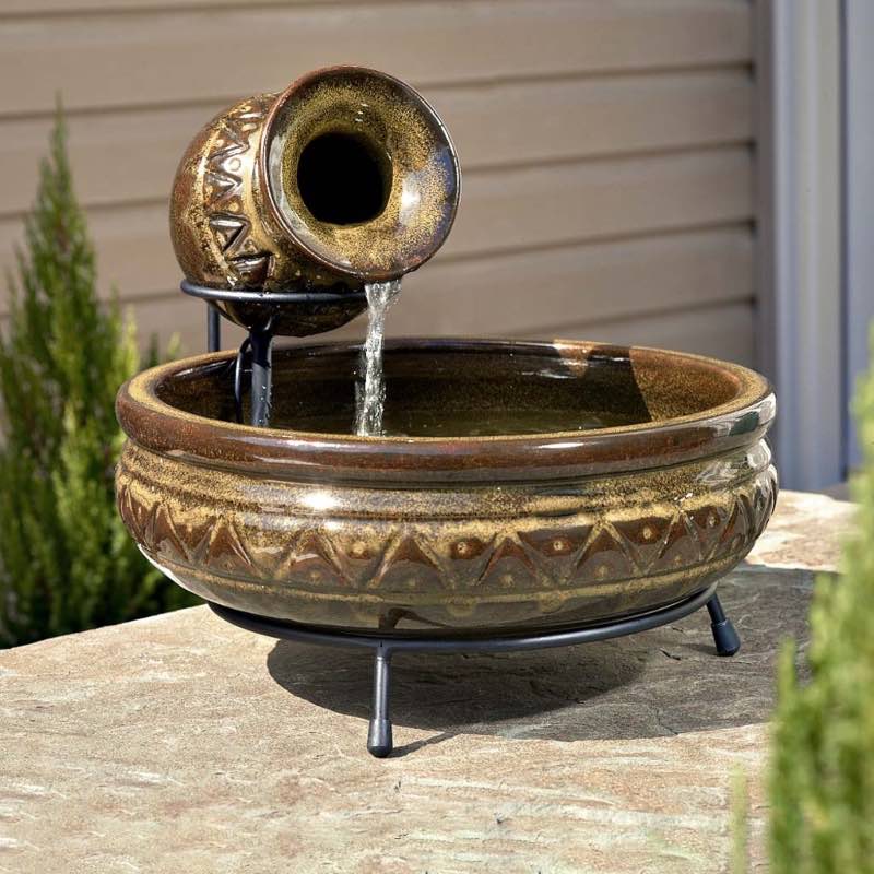 Solar-Powered Ceramic Fountain