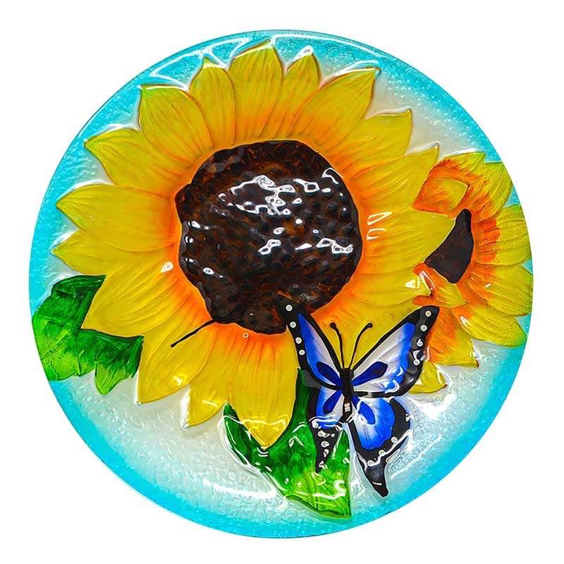 Sunflowers and Butterfly Birdbath with Stand