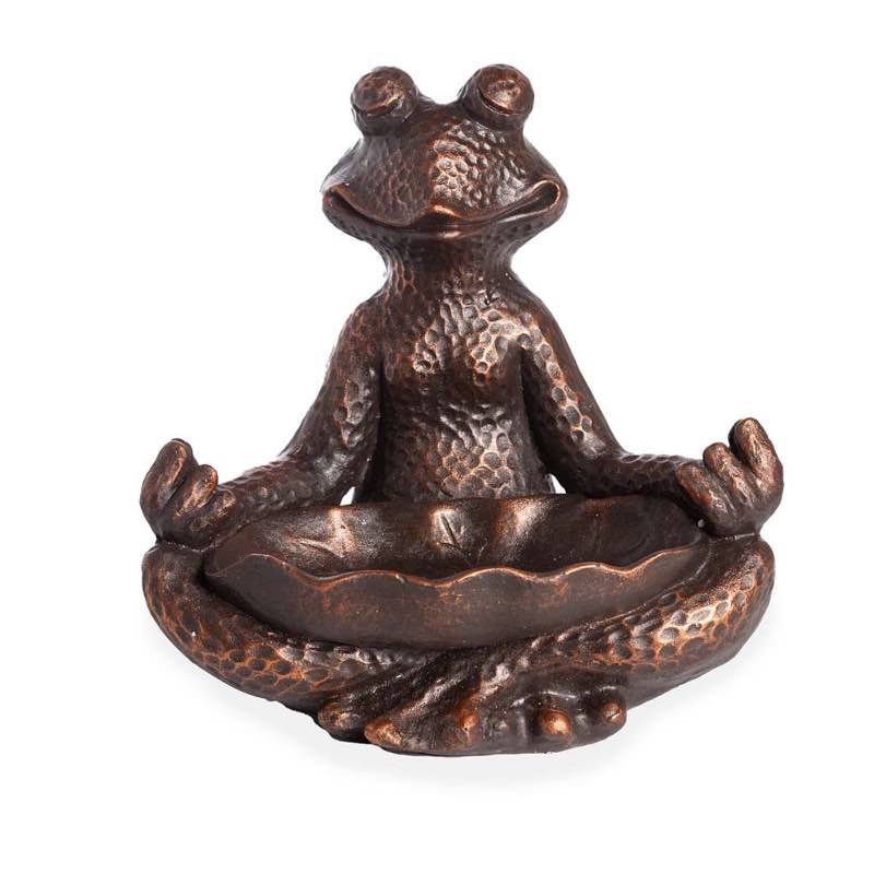 Bronzed Zen Yoga Frog Birdbath/Bird Feeder