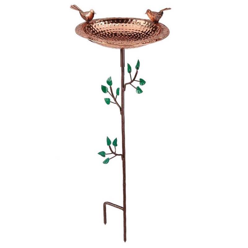 Tree and Birds Copper Birdbath Garden Stake