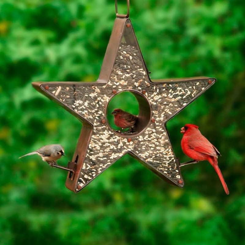 Star Fly-Through Copper Finish Bird Feeder