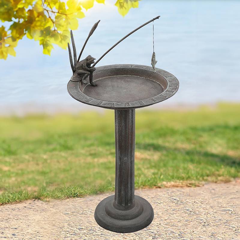 Frog Fishing Birdbath and Sundial