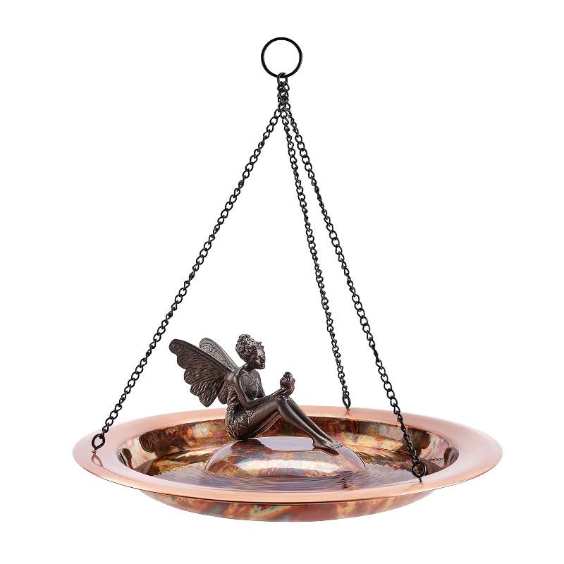 Hanging Copper Birdbath/Feeder with Fairy