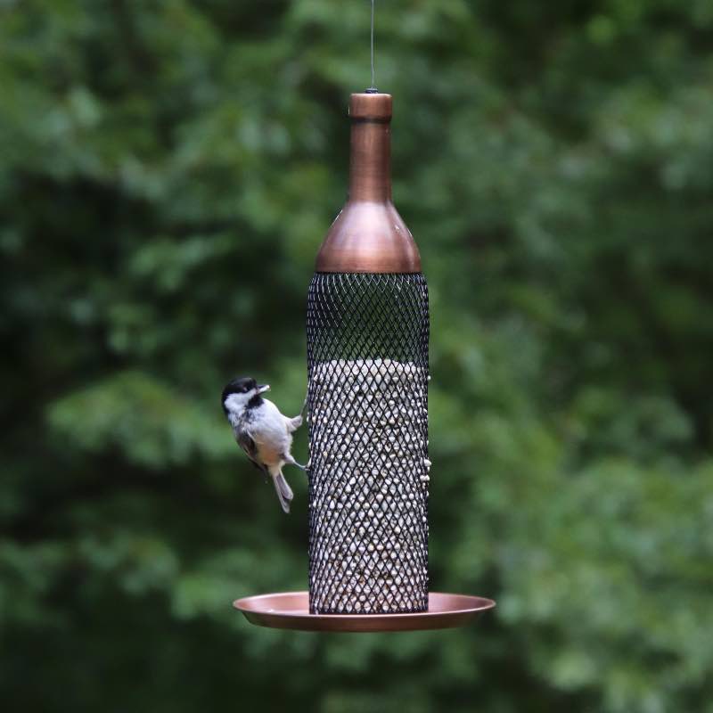 Copper Finish Mesh Wine Bottle Bird Feeder