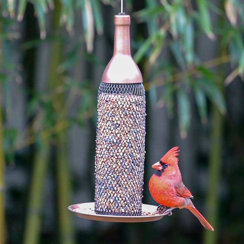 Copper Finish Mesh Wine Bottle Bird Feeder