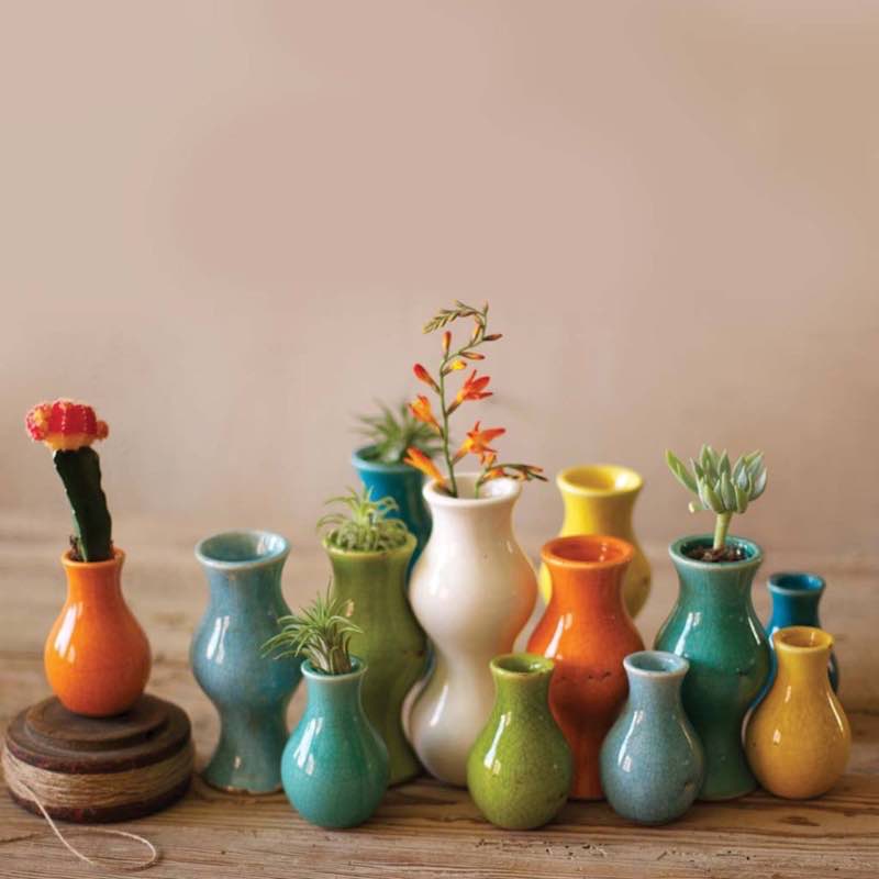 Colorful Small Ceramic Vases, Set of 13