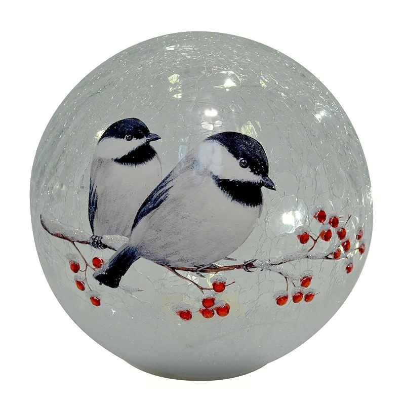 Lighted Chickadee Crackle Glass Globe