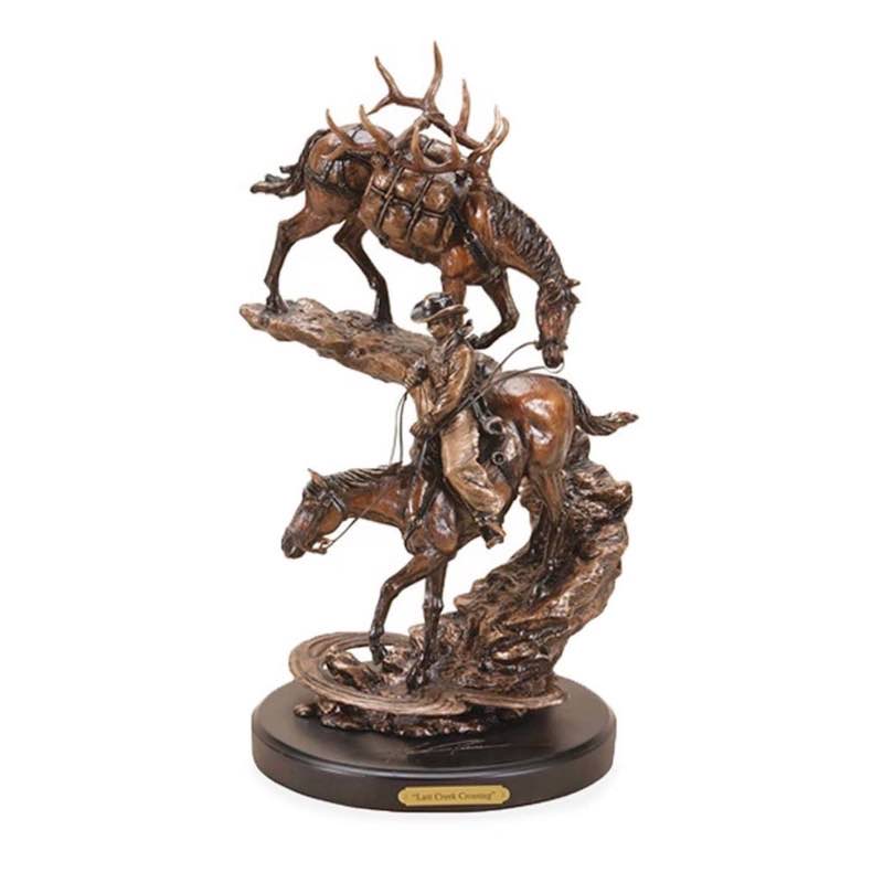 Bronze-Finish Cowboy and Horses Sculpture