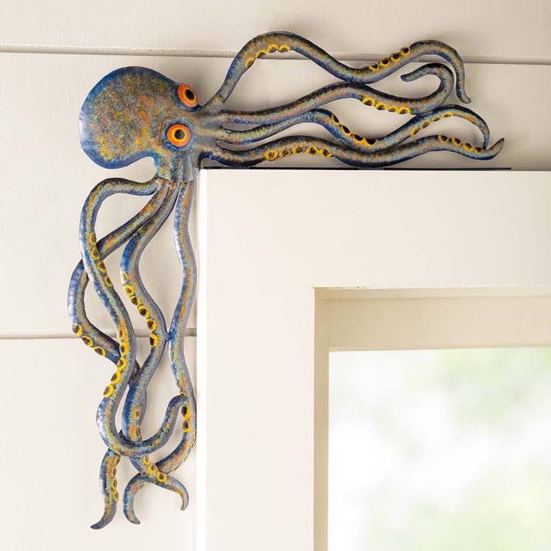 Handcrafted Reclaimed-Metal Octopus Door Crawler