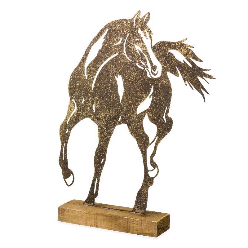 Iron Horse Silhouette on Wooden Stand