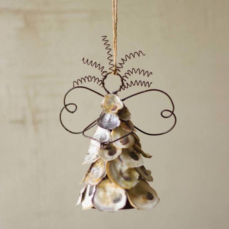 Metal and Oyster Shell Angel Holiday Decoration