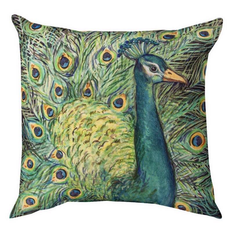 Colorful Square Peacock Throw Pillow