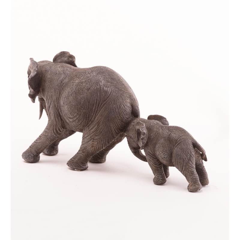 Baby Elephant Pushing Mama Elephant Tabletop Sculpture