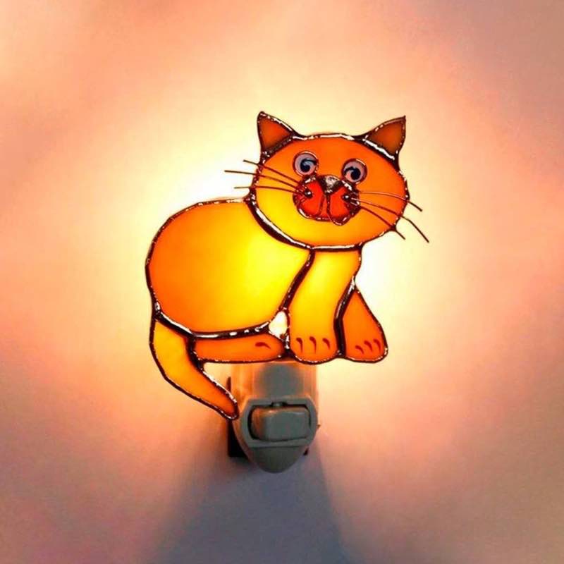 Handcrafted Stained Glass Cat Nightlight