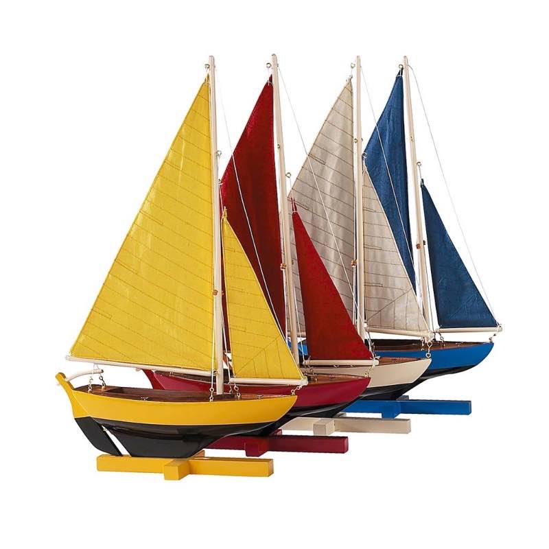 Handcrafted Wood and Fabric Sailboat Models, Set of 4