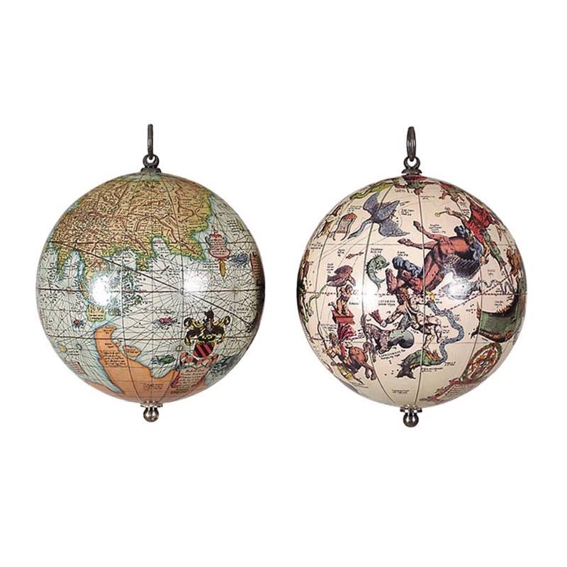 Vintage-Style Earth and Heavens Globe Ornaments, Set of 2