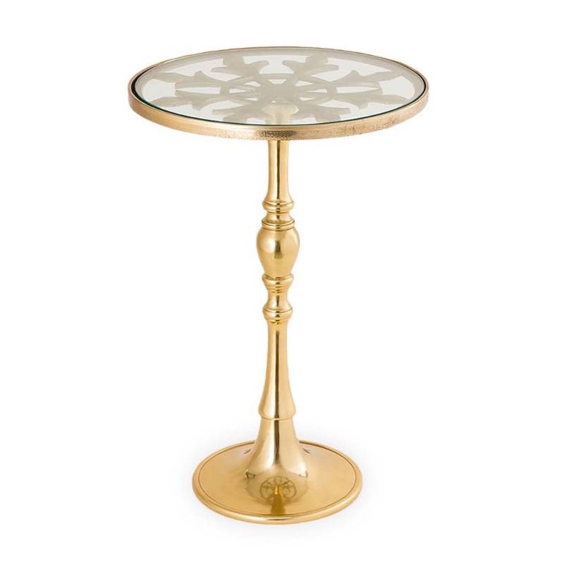 Handcrafted Glass-Topped Side Table with Polished Brass Finish