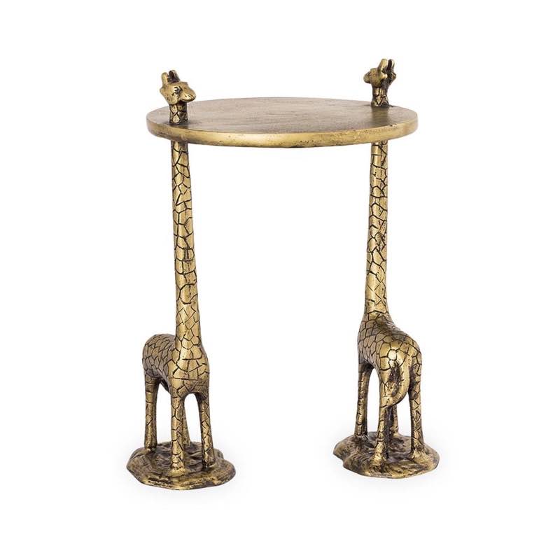 Handcrafted Golden-Colored Aluminum Giraffe Pair End Table