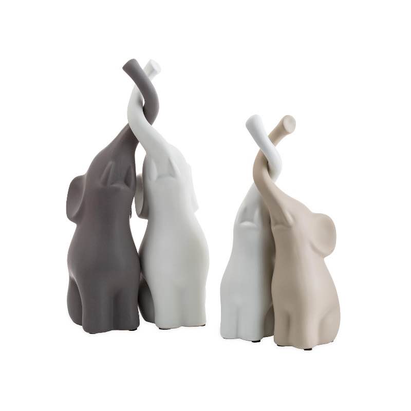 Large Ceramic Elephants with Intertwined Trunks Sculptures, Set of 4