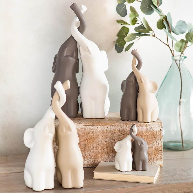 Large Ceramic Elephants with Intertwined Trunks Sculptures, Set of 4