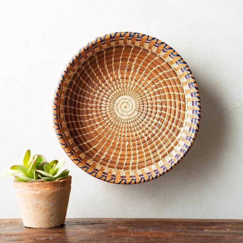 Handmade Guatemalan Marisol Round Straight-Sided Pine Needle Basket