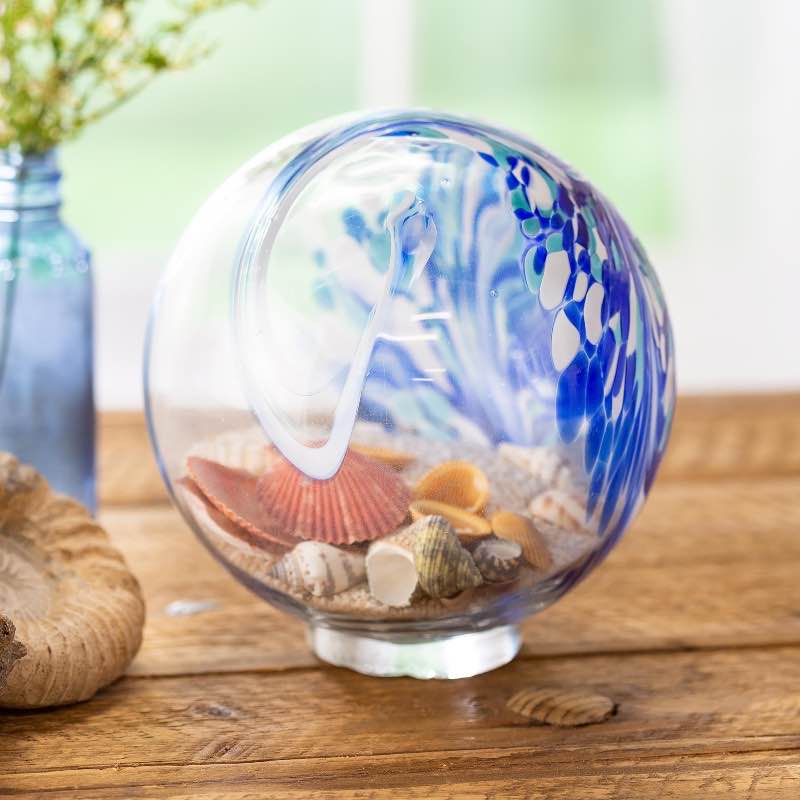 Handcrafted Blown-Glass Ocean Sand and Shell Globe