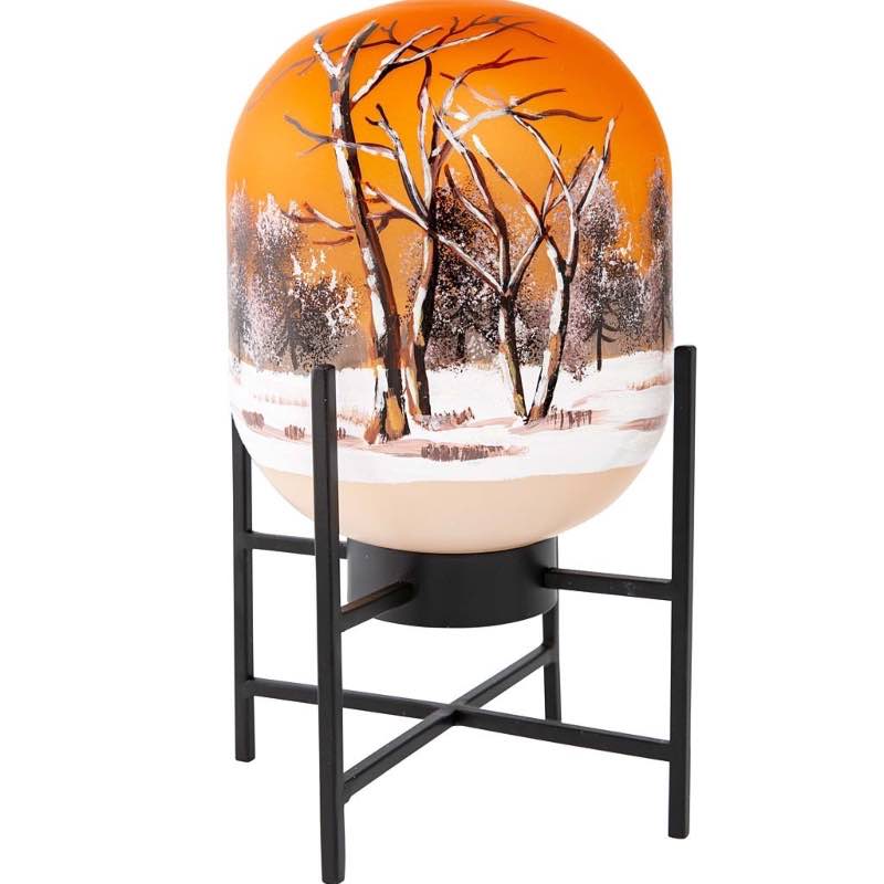 Battery-Operated Glass Fall Scene Lantern on Metal Stand