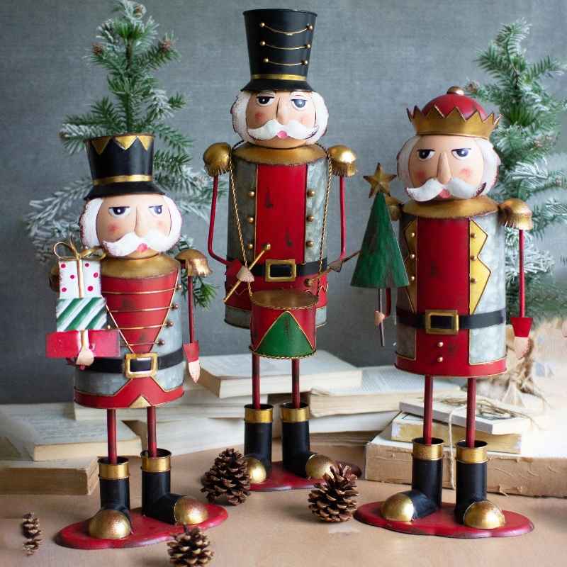 Festive Holiday Metal Nutcracker Statues, Set of 3