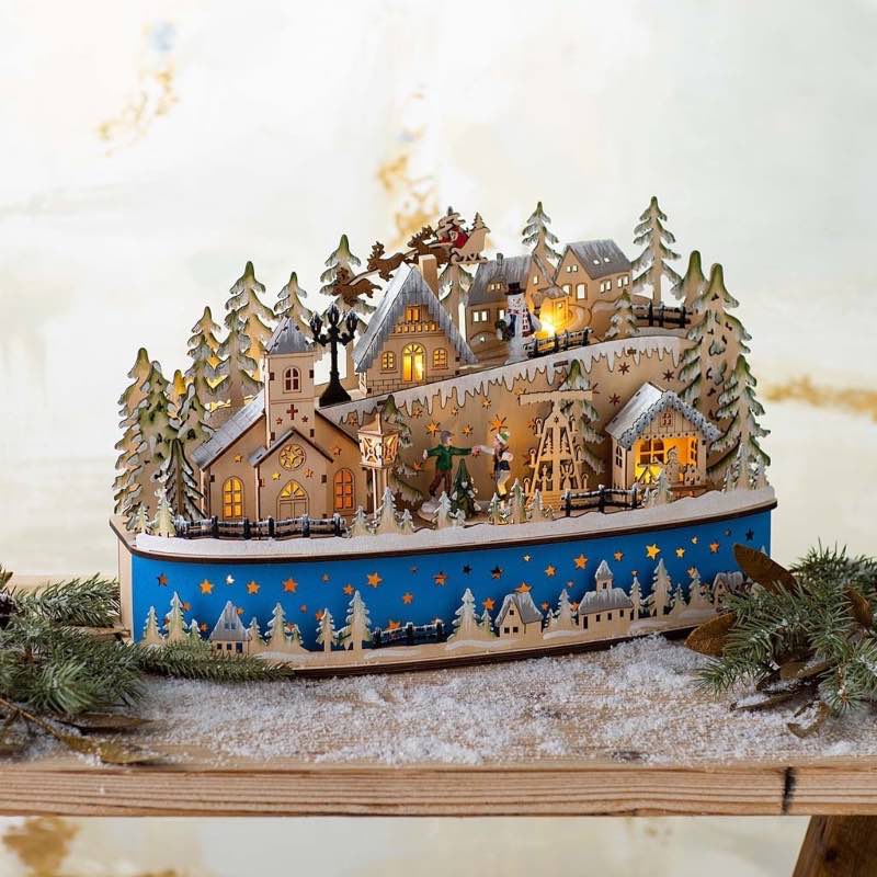 Christmas Snow Town Lighted Holiday Tabletop Music Box