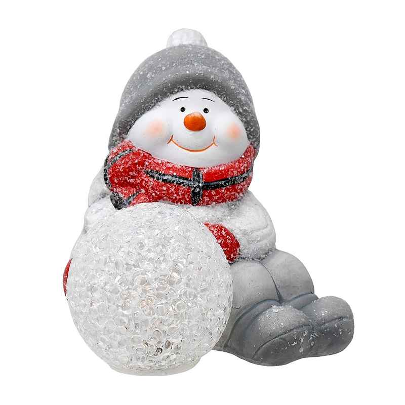 Sitting Snowman with Lighted Color-Changing Snowball Tabletop Indoor Statue