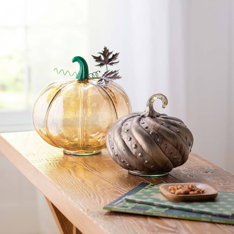 Silver-Bronze Glass Pumpkin