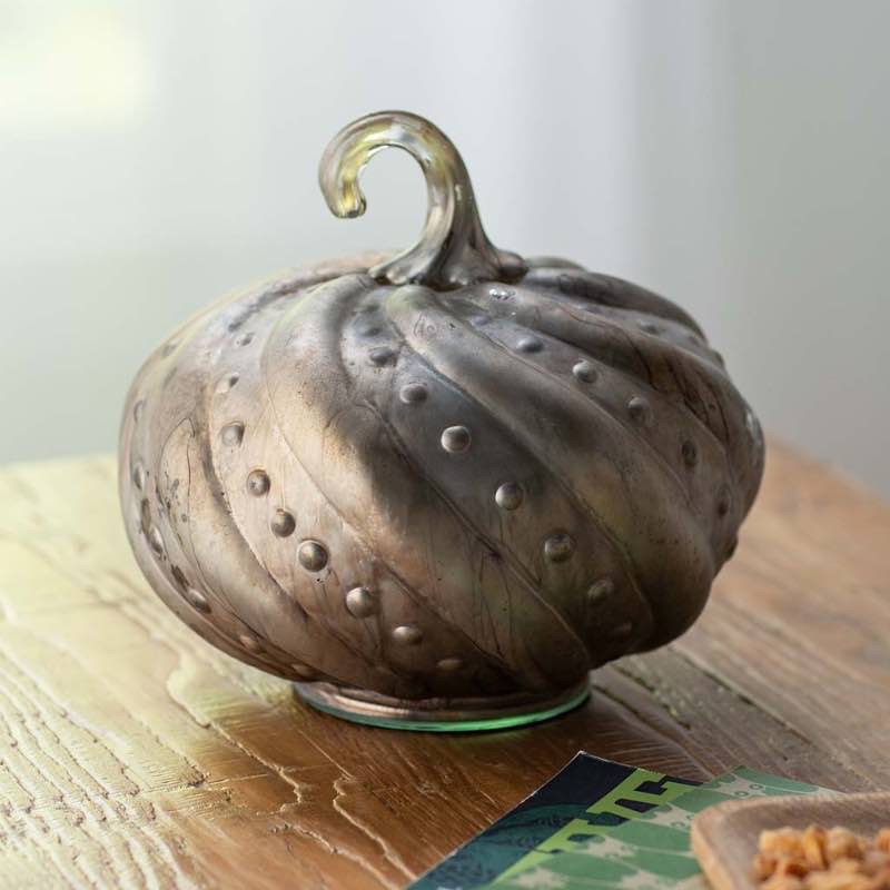 Silver-Bronze Glass Pumpkin