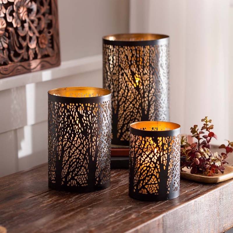 Autumn Trees Luminaries, Set of 3