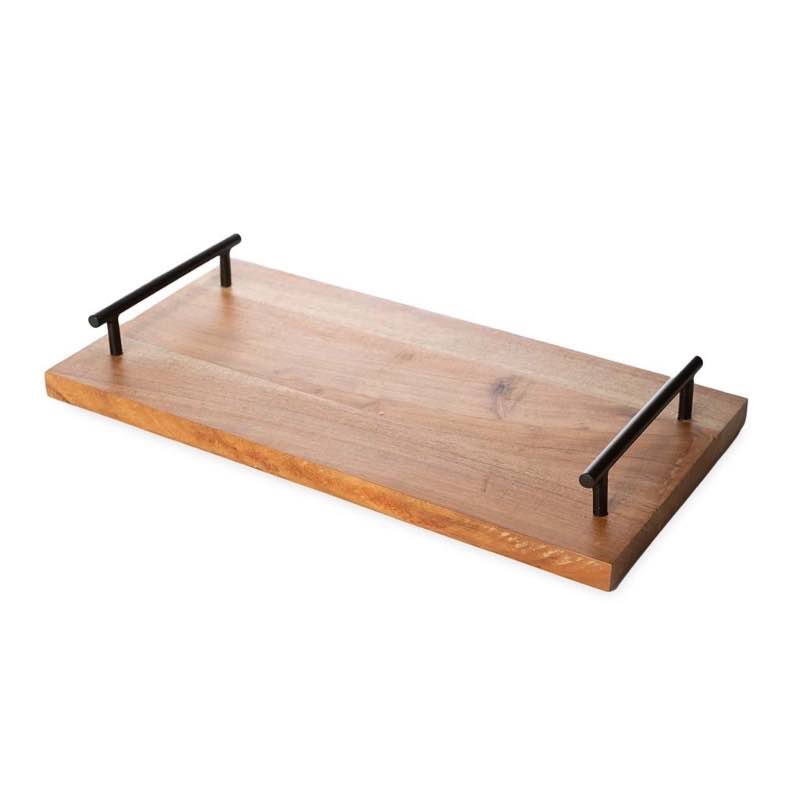 Wooden Tray with Metal Handles