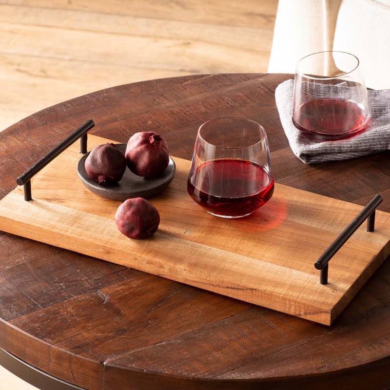 Wooden Tray with Metal Handles