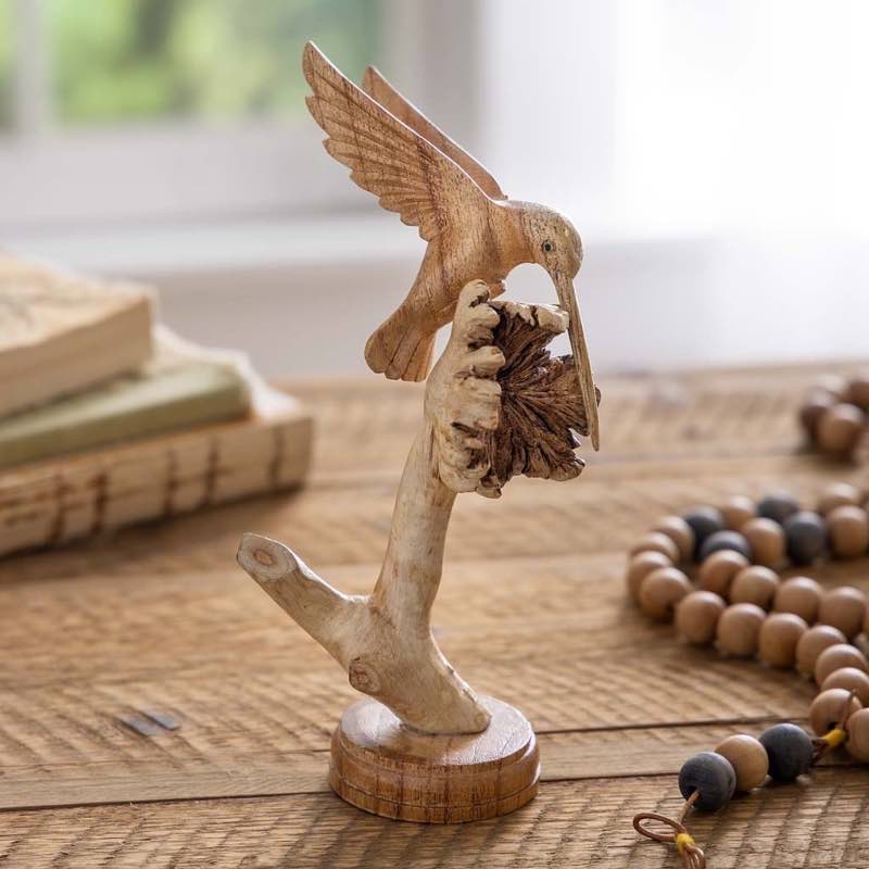 Hand-Carved Hummingbird on Branch