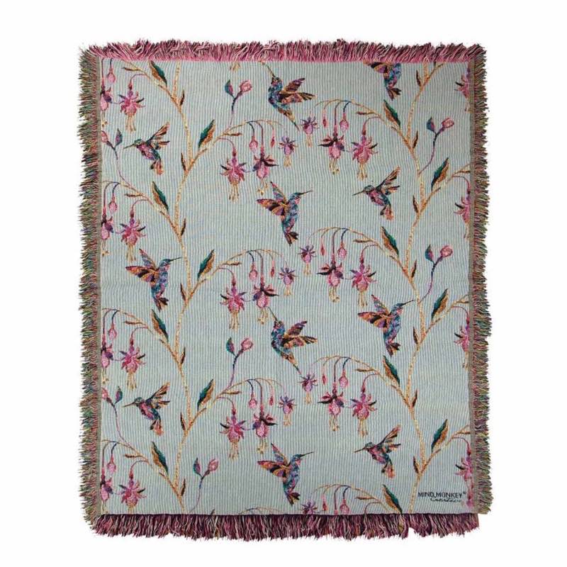 White Hummingbird Fringed Throw