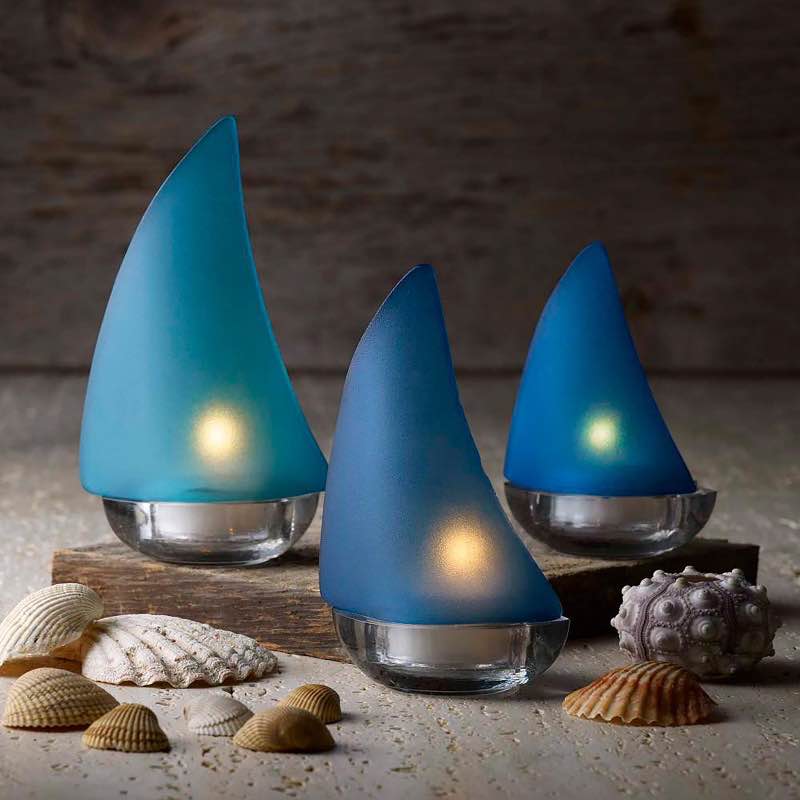 Blue Sailboat Silhouette Candleholders - Blue