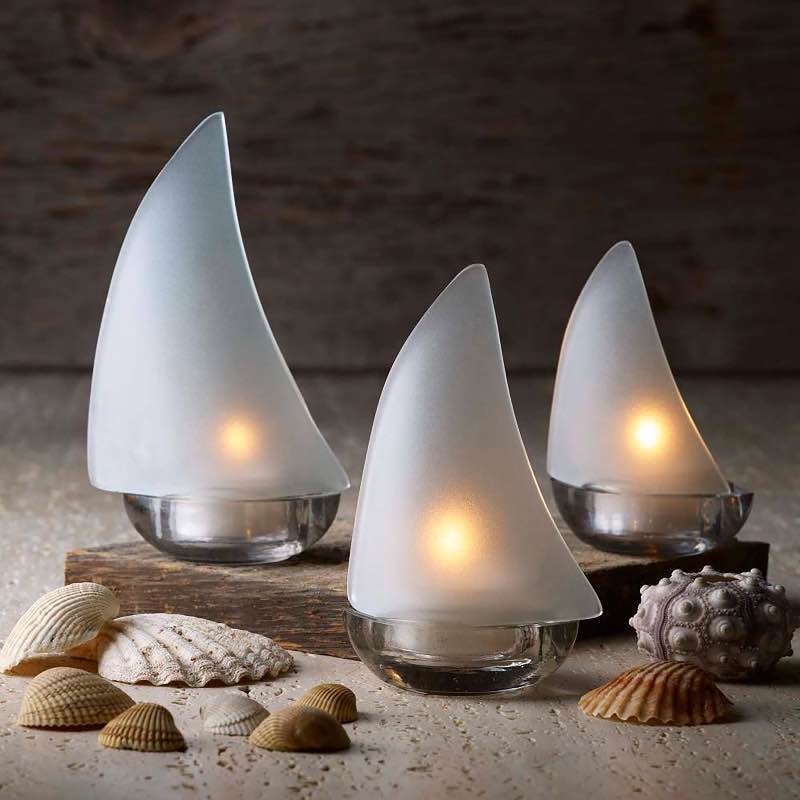 White Sailboat Silhouette Candleholders - White